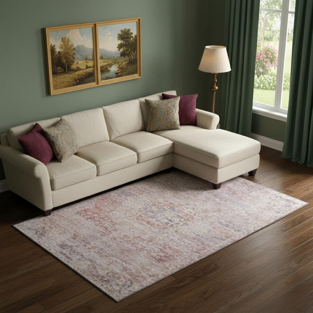 HomeRoots 10' Traditional Floral Medallion Area Rug in Terra Cotta & Gray - Washable, UV Protected & Durable 695600