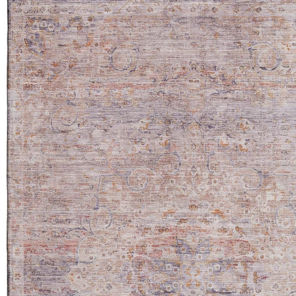 HomeRoots 10' Traditional Floral Medallion Area Rug in Terra Cotta & Gray - Washable, UV Protected & Durable 695600