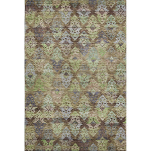 HomeRoots 5' Stylish Ikat Area Rug in Brown, Green & Gray – Washable, UV Protected, Stain Resistant for Homes 695602