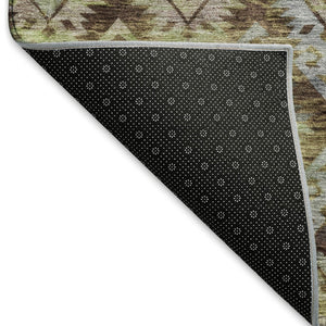 HomeRoots 5' Stylish Ikat Area Rug in Brown, Green & Gray – Washable, UV Protected, Stain Resistant for Homes 695602