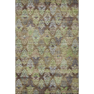 HomeRoots 5' Stylish Ikat Area Rug in Brown, Green & Gray – Washable, UV Protected, Stain Resistant for Homes 695602