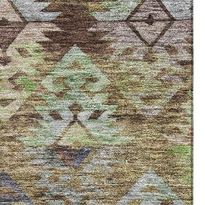 HomeRoots 8' X 10' Ikat Area Rug in Brown, Green, and Gray - Washable, UV-Protected, and Stain-Resistant Design 695604