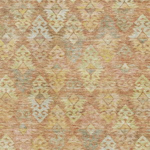 HomeRoots 5' X 8' Ikat Area Rug in Copper, Gold & Beige – Washable, UV Resistant, Durable for High Traffic Areas 695608
