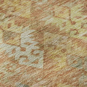 HomeRoots 8' Copper Gold & Beige Ikat Washable Round Rug - Durable, UV-Resistant, Stylish for Any Room! 695609