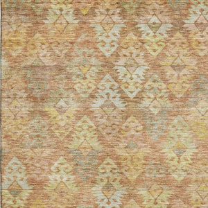 HomeRoots 8' X 10' Ikat Area Rug in Copper Gold & Beige - Washable, UV Protected, Pet-Friendly Design for Homes 695610