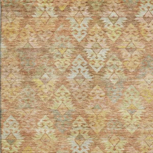 HomeRoots 8' X 10' Ikat Area Rug in Copper Gold & Beige - Washable, UV Protected, Pet-Friendly Design for Homes 695610