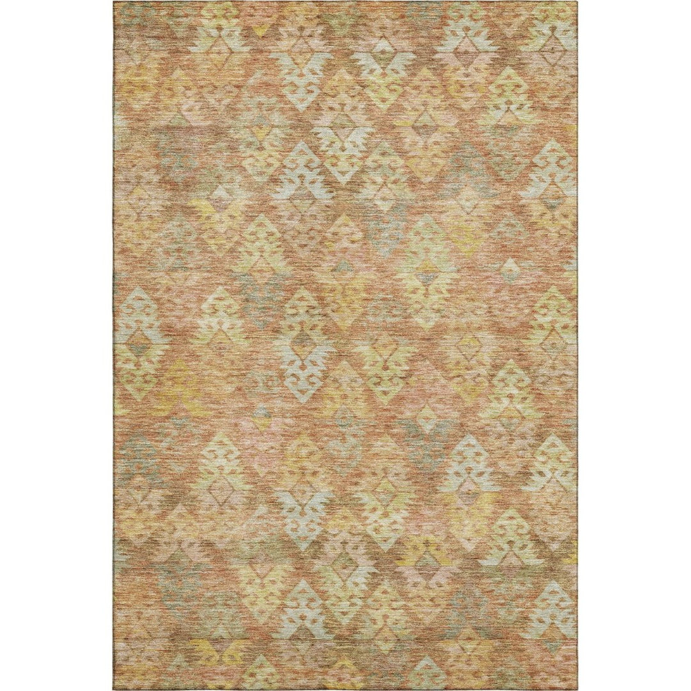 HomeRoots 9' X 12' Ikat Area Rug in Copper, Gold, and Beige – Durable, Washable, UV-Protected for Busy Homes 695611