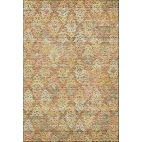 HomeRoots 9' X 12' Ikat Area Rug in Copper, Gold, and Beige – Durable, Washable, UV-Protected for Busy Homes 695611