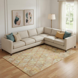 HomeRoots 10' X 14' Ikat Washable Area Rug in Copper Gold & Beige - Durable, Stain Resistant, UV Protected! 695612