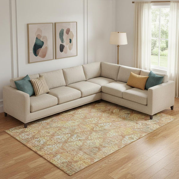 HomeRoots 10' X 14' Ikat Washable Area Rug in Copper Gold & Beige - Durable, Stain Resistant, UV Protected! 695612
