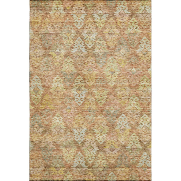 HomeRoots 10' X 14' Ikat Washable Area Rug in Copper Gold & Beige - Durable, Stain Resistant, UV Protected! 695612