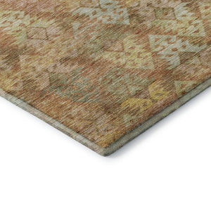HomeRoots 10' X 14' Ikat Washable Area Rug in Copper Gold & Beige - Durable, Stain Resistant, UV Protected! 695612