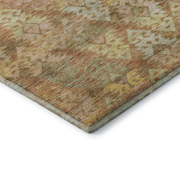 HomeRoots 10' X 14' Ikat Washable Area Rug in Copper Gold & Beige - Durable, Stain Resistant, UV Protected! 695612