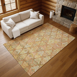 HomeRoots 10' X 14' Ikat Washable Area Rug in Copper Gold & Beige - Durable, Stain Resistant, UV Protected! 695612