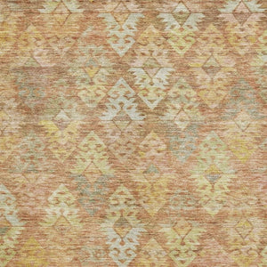 HomeRoots 10' X 14' Ikat Washable Area Rug in Copper Gold & Beige - Durable, Stain Resistant, UV Protected! 695612