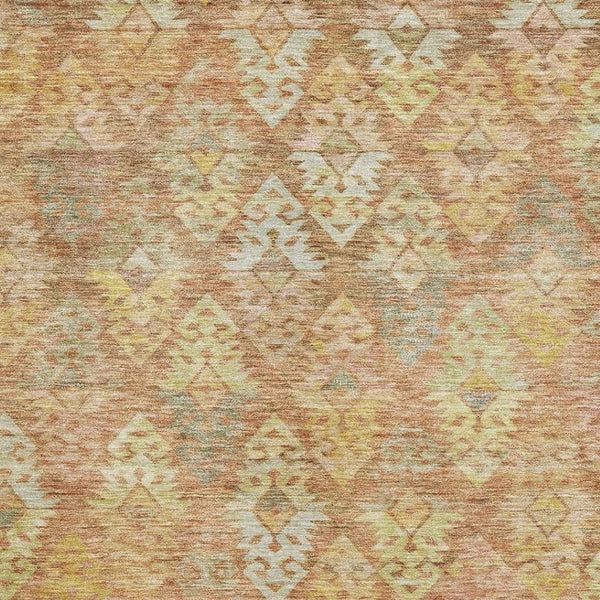 HomeRoots 10' X 14' Ikat Washable Area Rug in Copper Gold & Beige - Durable, Stain Resistant, UV Protected! 695612