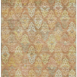 HomeRoots 10' X 14' Ikat Washable Area Rug in Copper Gold & Beige - Durable, Stain Resistant, UV Protected! 695612