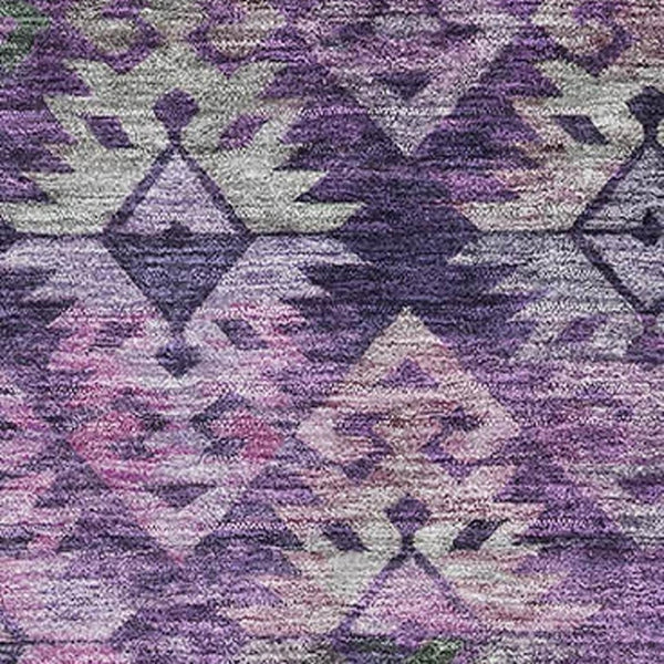 HomeRoots 5' X 8' Stylish Eggplant Lavender Gray Ikat Area Rug - Washable, UV Protected, Non-Slip Design 695614