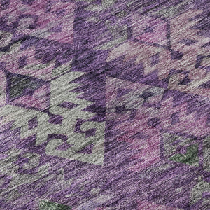 HomeRoots 8' Stunning Eggplant Lavender Gray Ikat Washable Round Rug – UV Protected, Pet-Friendly & Stylish 695615