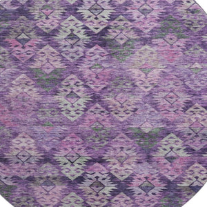 HomeRoots 8' Stunning Eggplant Lavender Gray Ikat Washable Round Rug – UV Protected, Pet-Friendly & Stylish 695615