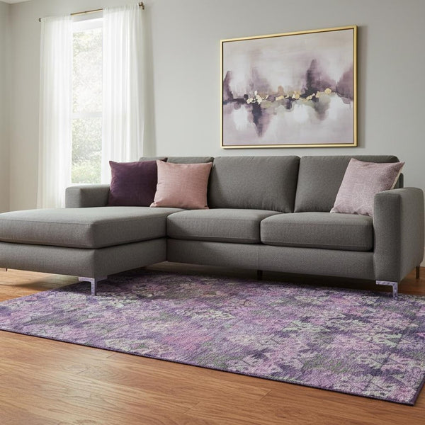 HomeRoots 8' X 10' Ikat Area Rug in Eggplant, Lavender & Gray – Washable, Stain Resistant & UV Protected Design 695616