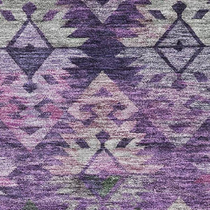 HomeRoots 8' X 10' Ikat Area Rug in Eggplant, Lavender & Gray – Washable, Stain Resistant & UV Protected Design 695616