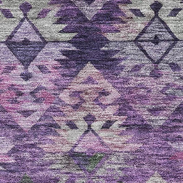 HomeRoots 8' X 10' Ikat Area Rug in Eggplant, Lavender & Gray – Washable, Stain Resistant & UV Protected Design 695616