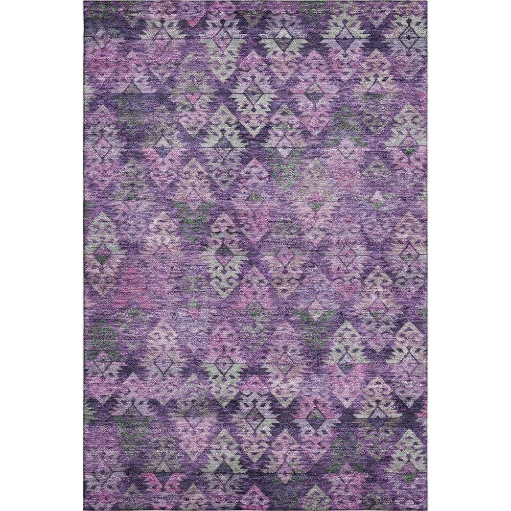 HomeRoots 9' X 12' Washable Ikat Area Rug in Eggplant & Lavender - Durable, Stain-Resistant, UV Protected Design 695617