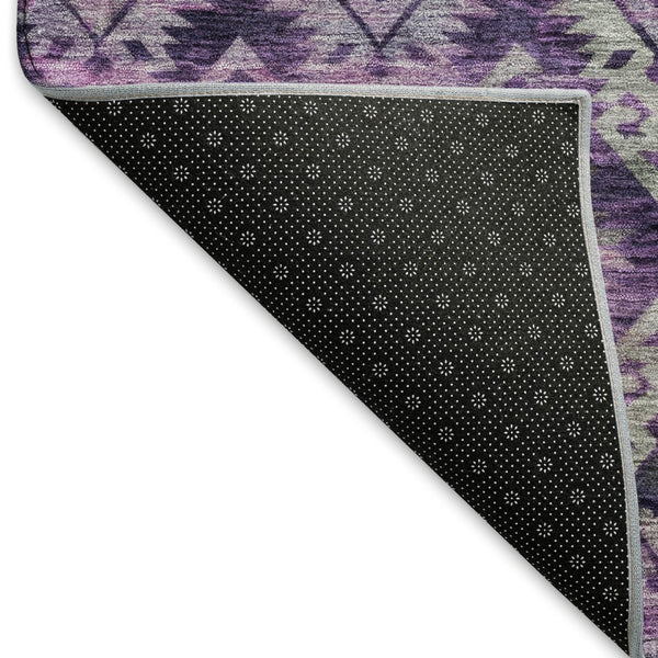 HomeRoots 9' X 12' Washable Ikat Area Rug in Eggplant & Lavender - Durable, Stain-Resistant, UV Protected Design 695617