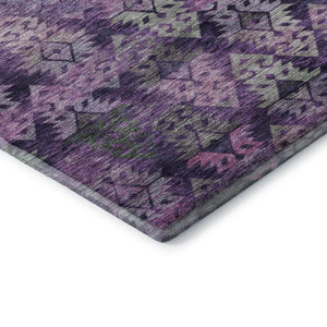 HomeRoots 9' X 12' Washable Ikat Area Rug in Eggplant & Lavender - Durable, Stain-Resistant, UV Protected Design 695617