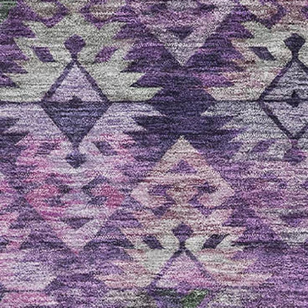 HomeRoots 9' X 12' Washable Ikat Area Rug in Eggplant & Lavender - Durable, Stain-Resistant, UV Protected Design 695617