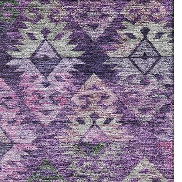 HomeRoots 9' X 12' Washable Ikat Area Rug in Eggplant & Lavender - Durable, Stain-Resistant, UV Protected Design 695617