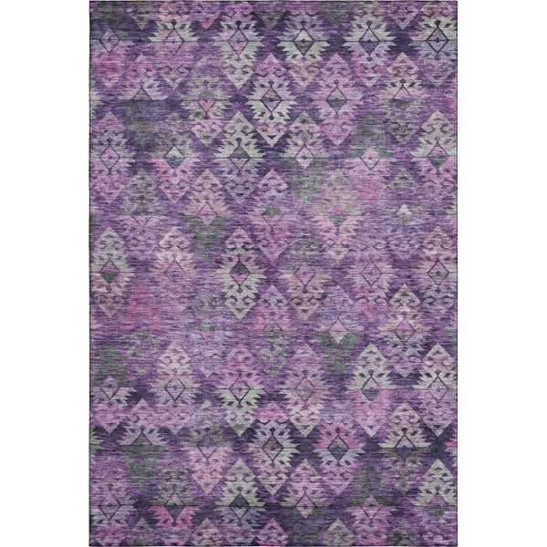 HomeRoots 10' X 14' Washable Ikat Area Rug in Eggplant, Lavender & Gray - UV Protected, Non-Slip, Durable Design 695618