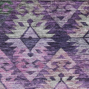 HomeRoots 10' X 14' Washable Ikat Area Rug in Eggplant, Lavender & Gray - UV Protected, Non-Slip, Durable Design 695618