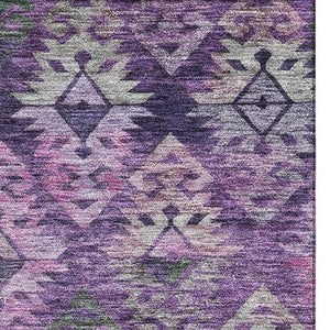 HomeRoots 10' X 14' Washable Ikat Area Rug in Eggplant, Lavender & Gray - UV Protected, Non-Slip, Durable Design 695618