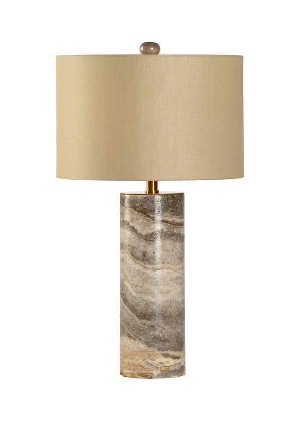Chelsea House Gray Marble Column Lamp With Polished Brass Accents — 30" Sculptural Ambient Light For Tables, Bedsides 69562