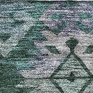 HomeRoots 5' X 8' Emerald Teal and Gray Ikat Area Rug - Washable, UV-Protected, Durable for Busy Homes 695620