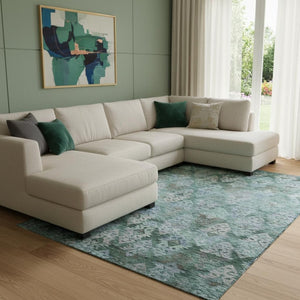 HomeRoots 8' X 10' Stylish Emerald Teal & Gray Ikat Area Rug - Washable, UV Protected, Perfect for Busy Homes! 695622