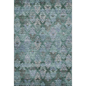 HomeRoots 9' X 12' Vibrant Emerald Teal & Gray Ikat Washable Area Rug with UV Protection for Modern Homes 695623