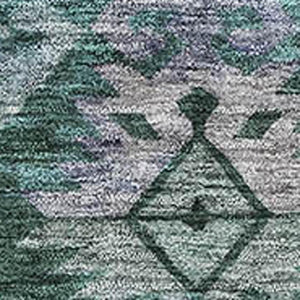 HomeRoots 9' X 12' Vibrant Emerald Teal & Gray Ikat Washable Area Rug with UV Protection for Modern Homes 695623