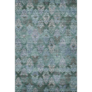 HomeRoots 9' X 12' Vibrant Emerald Teal & Gray Ikat Washable Area Rug with UV Protection for Modern Homes 695623