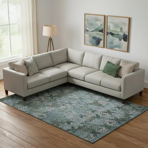 HomeRoots 10' Emerald Teal & Gray Ikat Area Rug - Washable, UV-Protected, Durable Design for Any Space 695624