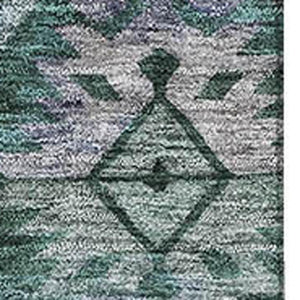 HomeRoots 10' Emerald Teal & Gray Ikat Area Rug - Washable, UV-Protected, Durable Design for Any Space 695624