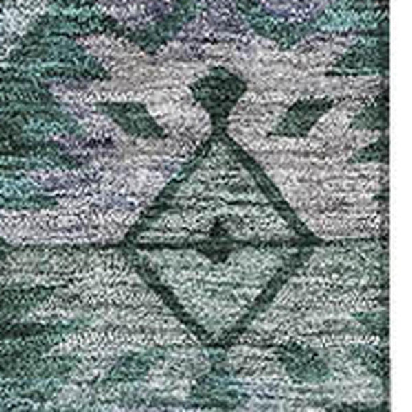 HomeRoots 10' Emerald Teal & Gray Ikat Area Rug - Washable, UV-Protected, Durable Design for Any Space 695624