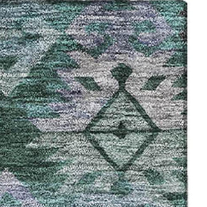 HomeRoots 10' Emerald Teal & Gray Ikat Area Rug - Washable, UV-Protected, Durable Design for Any Space 695624