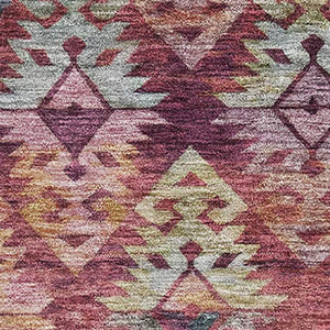 HomeRoots 5' X 8' Ikat Area Rug in Rust, Gold & Gray - Washable, Stain-Resistant, UV Protected, Non-Slip Backing 695626
