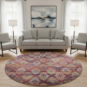 HomeRoots 8' Washable Rust Gold and Gray Ikat Round Rug with UV Protection for Modern Homes & Easy Care 695627