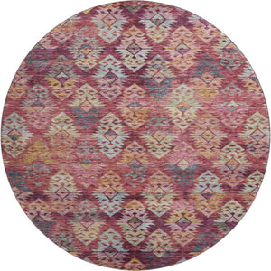 HomeRoots 8' Washable Rust Gold and Gray Ikat Round Rug with UV Protection for Modern Homes & Easy Care 695627