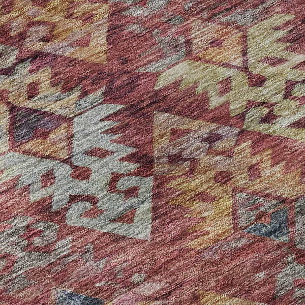 HomeRoots 8' Washable Rust Gold and Gray Ikat Round Rug with UV Protection for Modern Homes & Easy Care 695627