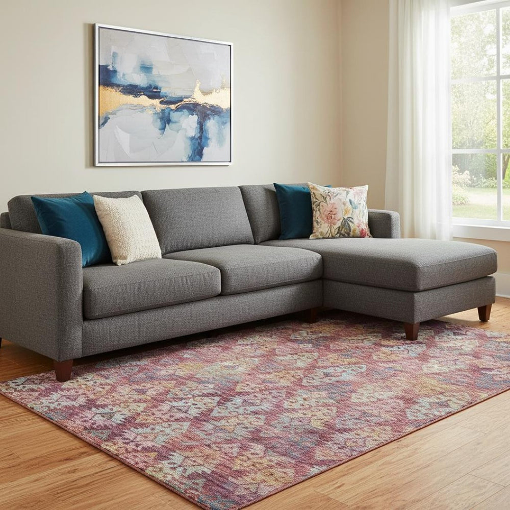 HomeRoots 8' X 10' Stylish Ikat Area Rug in Rust, Gold & Gray - Washable, UV Protected & Perfect for Homes! 695628
